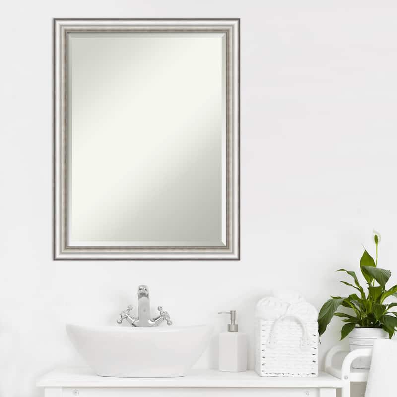 Beveled Bathroom Wall Mirror - Salon Silver Narrow Frame - Salon Silver Narrow