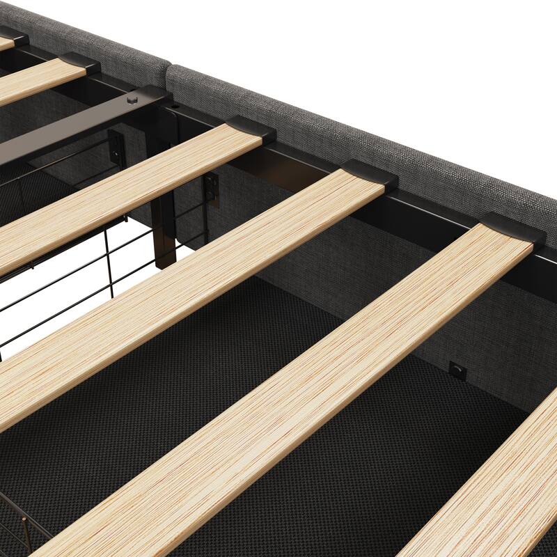 Upholstered Platform Bed Frame with Led Lights and Storage Rack, 4 Under-bed Storage Drawers, No Box Spring Needed, Metal Frame
