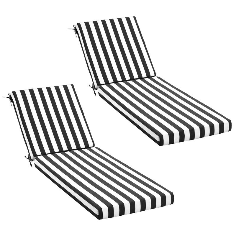 Outdoor Patio Lounge Chair Cushion - Waterproof, UV-Resistant, Striped Design with Removable Cover, Adjustable Straps