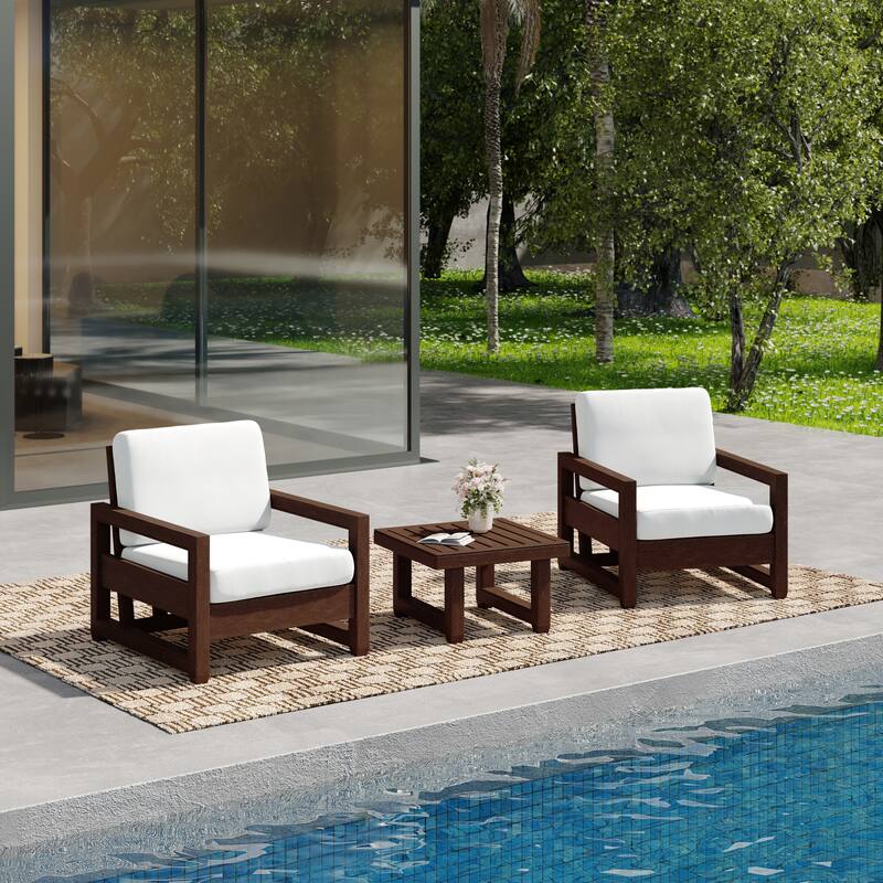 3-Piece Teak Wood Chair Outdoor Patio Conversation Set with Table