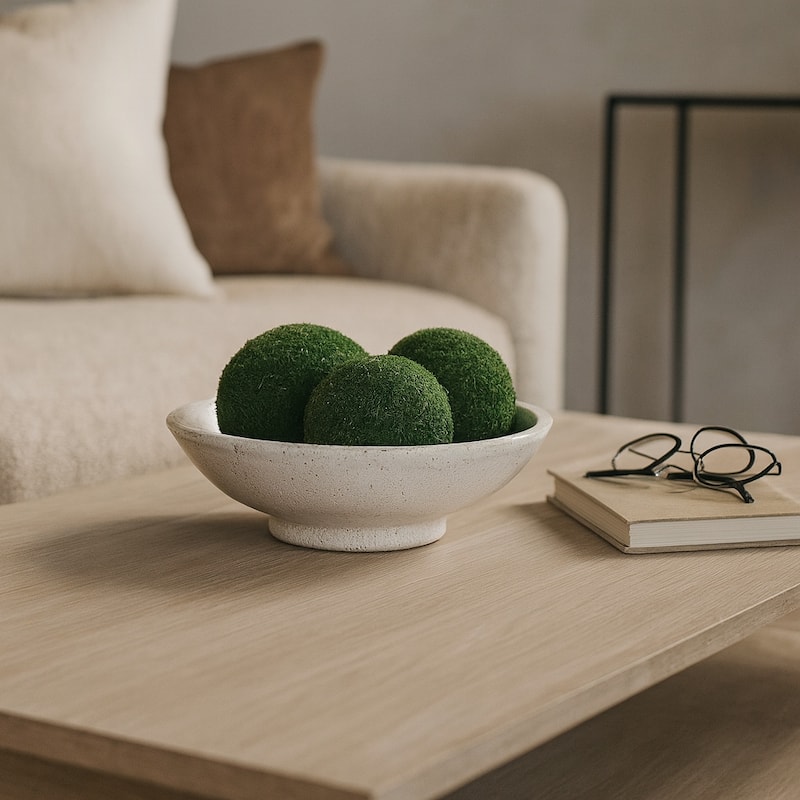 Decorative Bowl - White Terracotta Crackle Finish, 12 in. - 11.75"