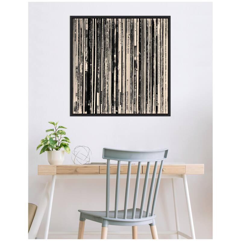 Kate and Laurel 33 RPM Black and White Square by Robert Cadloff Framed Canvas Wall Art Print