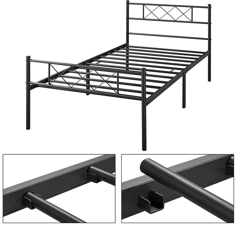 Traditional Powder Coated Slatted Metal Platform Bed - Twin