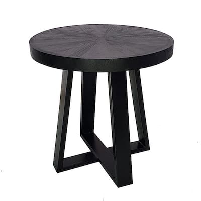 23.6 in. Black Round Wood End Table, Sturdy Build End Side Table for Living Rooms
