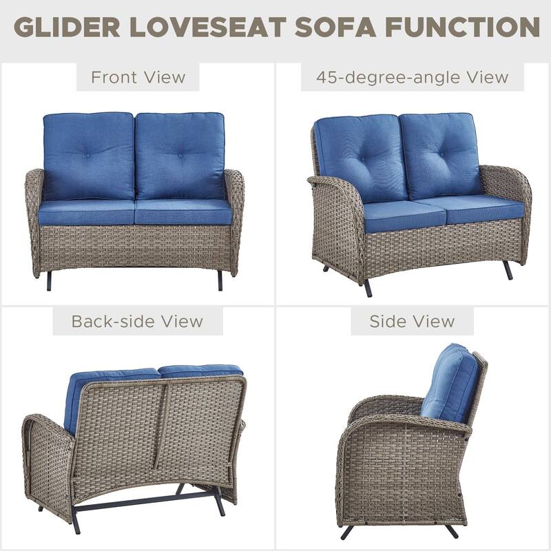 Outdoor Glider Loveseat Patio Wicker Sofa