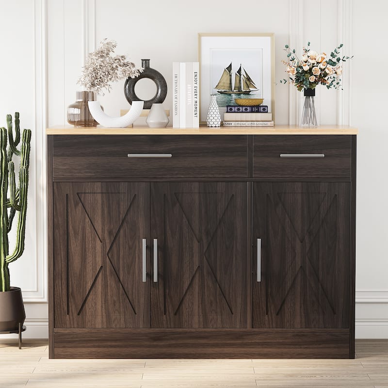 3-Door Buffet Sideboard Accent Cabinet - Multifunctional Organizer