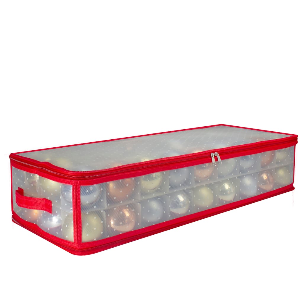 Transparent Zip Up Christmas Storage Box - 29" - Holds 80 Ornaments - Red and Clear