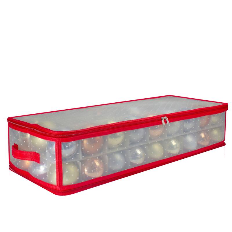 Transparent Zip Up Christmas Storage Box - 29" - Holds 80 Ornaments - Red and Clear