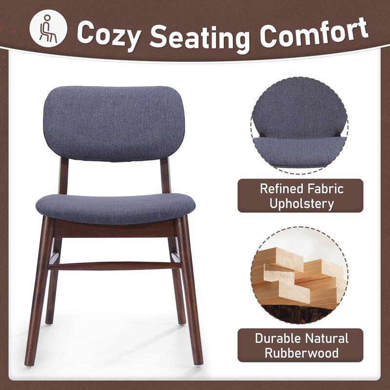 Set Of 2 Mid - Century Upholstered Dining Chair With Rubberwood Frame