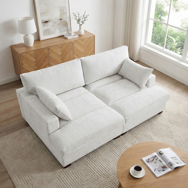 Mid-Century Chenille Adjustable Headrest Chaise Lounge Sofa