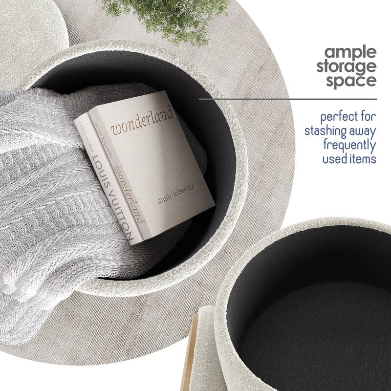 StorageBud Round Ottoman with Storage, Modern Ottomans for Living Room and Bedroom