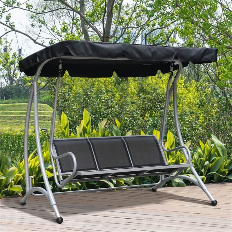 Outdoor Patio Swing Chair for 3 Adults with Adjustable Canopy - Black