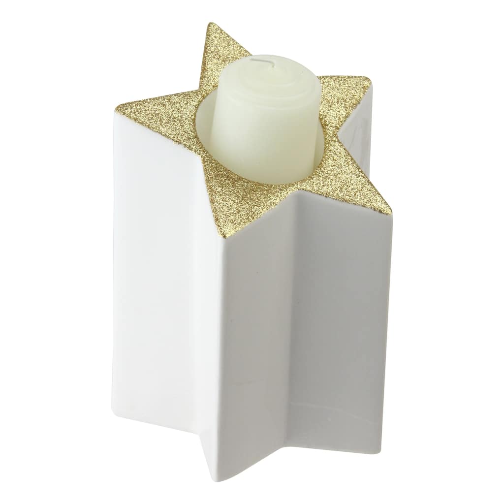 6.25" Champagne Gold and White Glittered Candle Holder