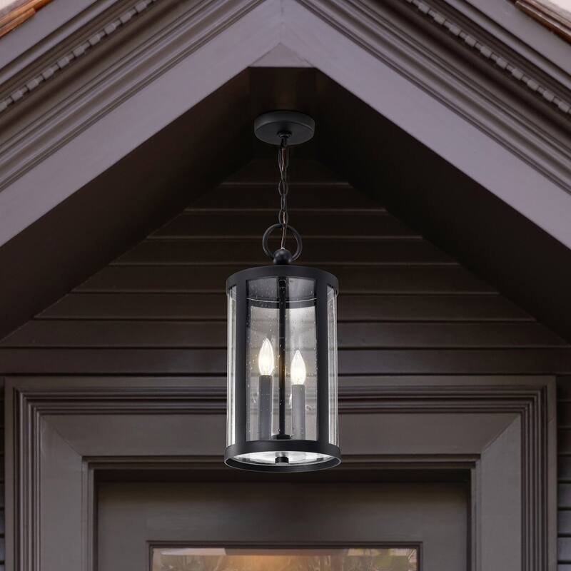 Broadstone 2 Light Hanging Lantern Matte Black with Clear Seeded Glass