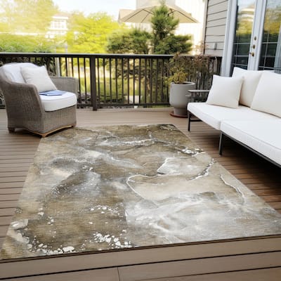 Machine Washable Indoor/ Outdoor Abstract Chantille Rug