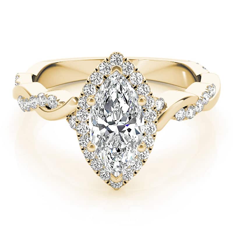 Auriya 14k Yellow Gold Lab Grown Marquise Diamond Halo Engagement Ring 0.50 to 5.00 ct. tw. (F-G VS)