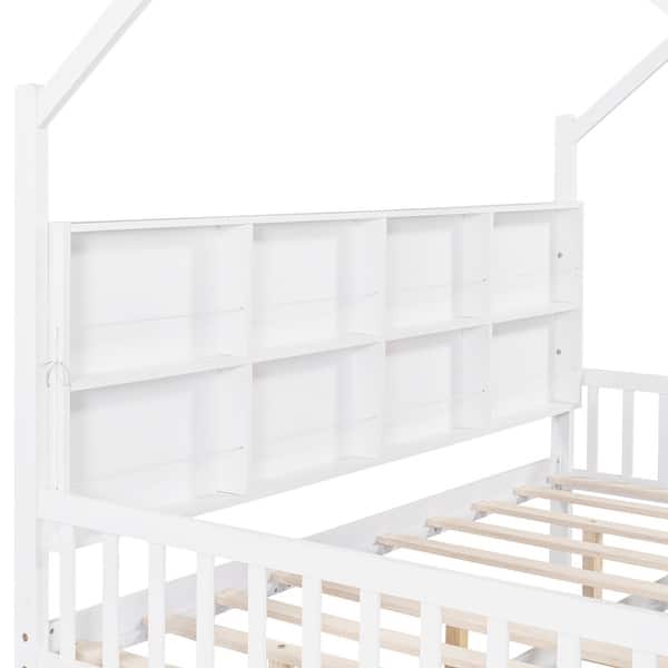 2 Color Wooden Full Size House Bed With 2 Drawers, Kids Bed With Fence For Child Teens Girls Boys