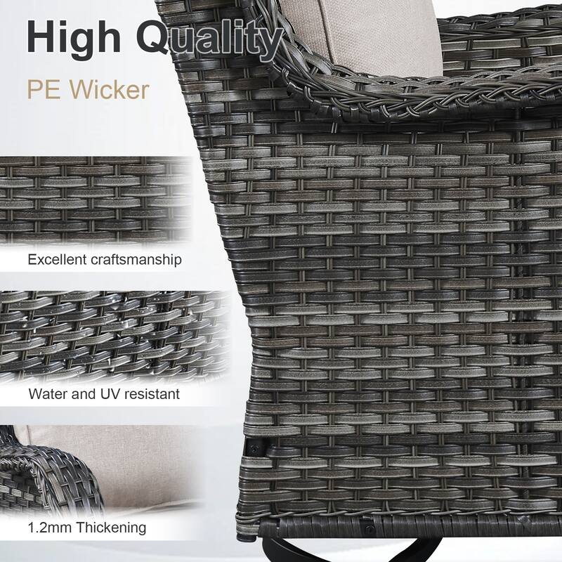 Meyreso 5-Piece Outdoor Patio Wicker Fire Pit 4 person Conversation Set with 5-Inch Thick Cushions