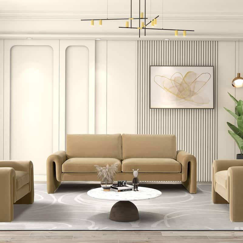 Mason 85" Velvet Pillow Back Curved Arm Sofa