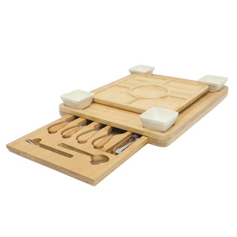 Gibson Home Rustic Inspirations 18-Piece Bamboo Charcuterie Board Set - Ceramic Bowls, Utensils