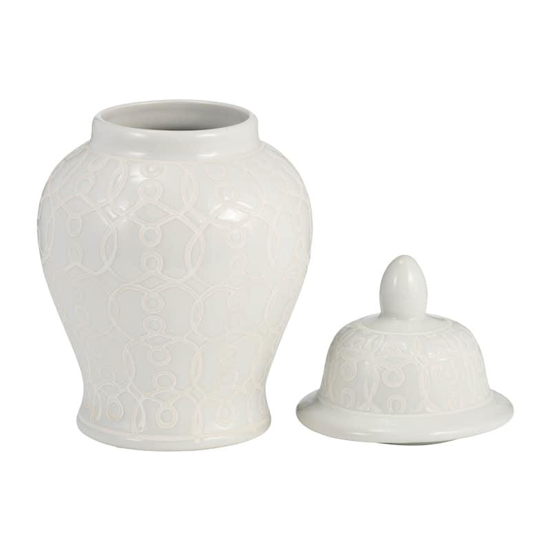 Sagebrook Home 10" Ivory Temple Jar Ceramic Chinoiserie Classic Contemporary Decorative Ginger Jar