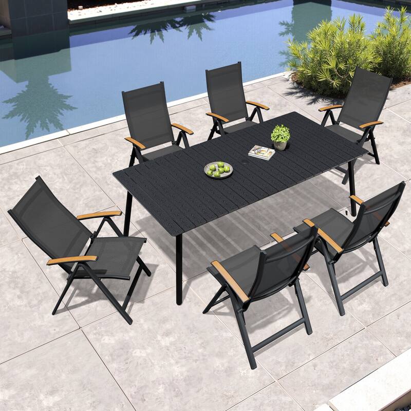 7/9-Piece Outdoor Patio Dining Set Adjustable Folding Chairs and Aluminum Dining Table - Black Table - 82.48 inches