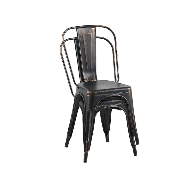 18" Modern Industrial Metal Stackable Sanded Black Dining Chair, 2PCS - 18" W X 18" D X 33" H