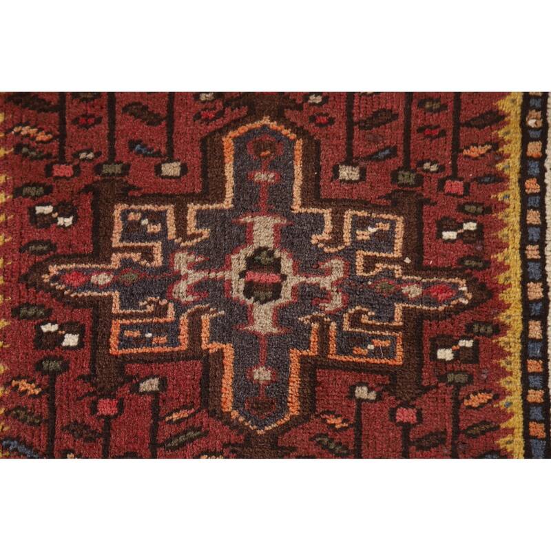 Red Gharajeh Persian Vintage Runner Rug Handmade Wool Carpet - 1'11"x 4'11"