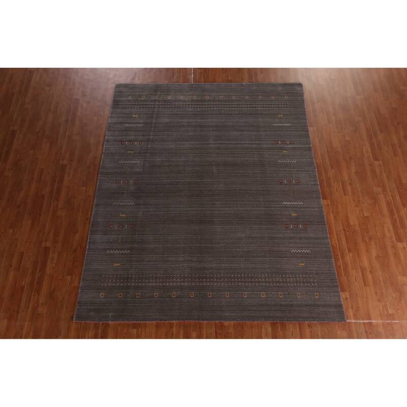Hand Knotted Oriental 100% Wool Carpet Tribal Tribal Greys & Charcoal Gabbeh Area Rug - 9' 9'' X 8' 0''