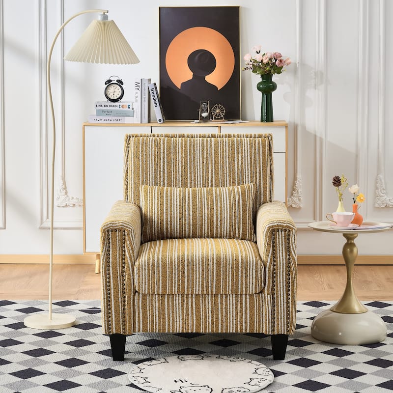Modern Accent Chair with Arms,Comfy Upholstered Armchair for Living Room,Grey and White Striped Armchair with Nailhead Trim - Yellow