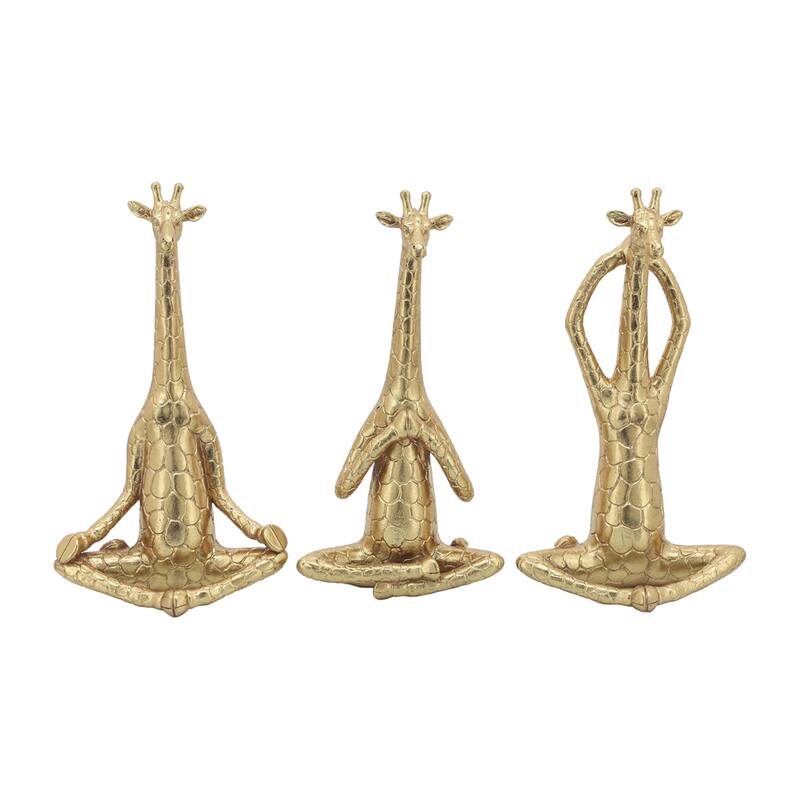Decorative Resin Yoga Giraffe Figurines - Set of 3, 12", Gold - 12.0"