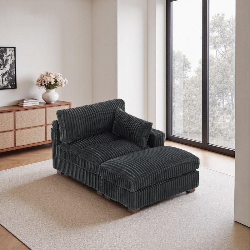 Modren Plush Upholstered Coner Chair and Ottoman Set