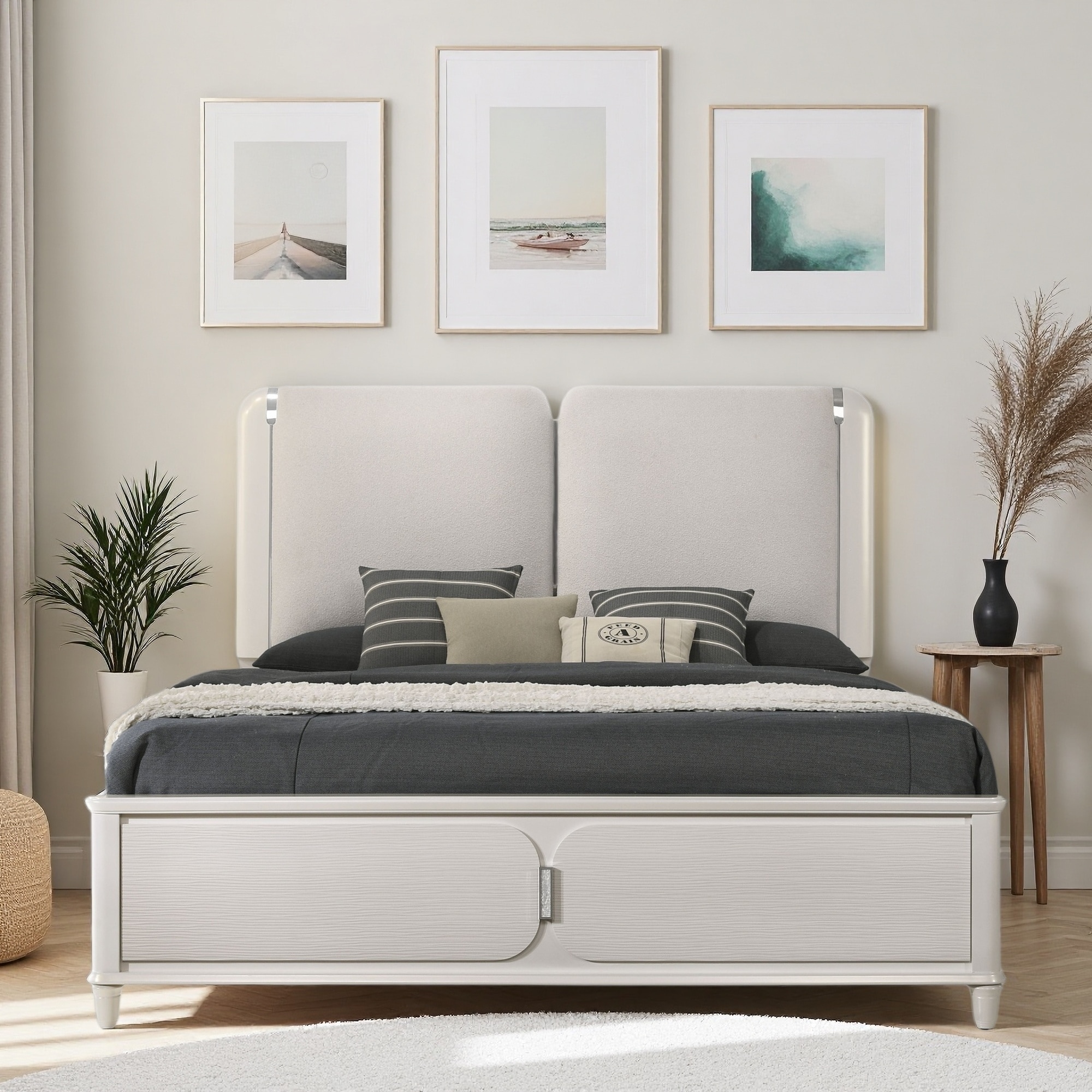 Queen Size Synthetic Wood Platform Bed with LED Lighting