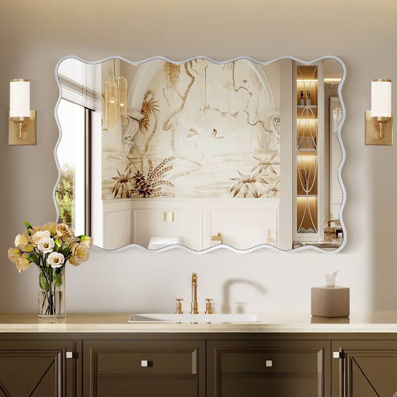 Rectangle Metal Framed Irregular Wavy Wall Mirror