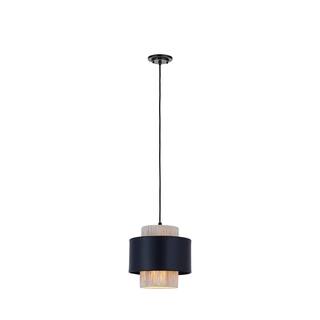Innovations Lighting Mesa - 1 Light 8" Cord Hung Pendant - Matte Black Finish - Matte Black/Natural Shade