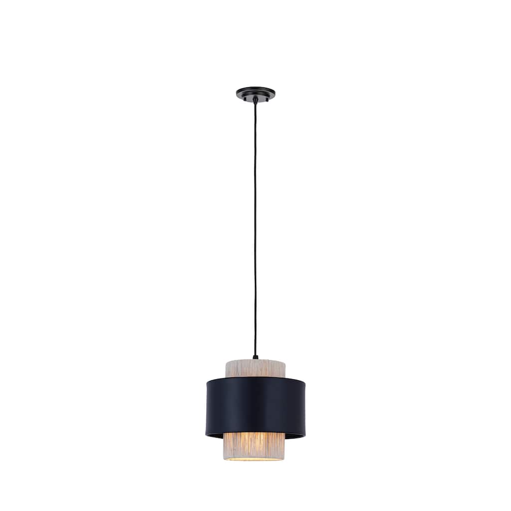 Innovations Lighting Mesa - 1 Light 8" Cord Hung Pendant - Matte Black Finish - Matte Black/Natural Shade