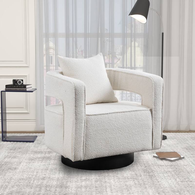 Swivel Accent Open Back Chair, Boucle Padded Seat Leisure Arm Chair