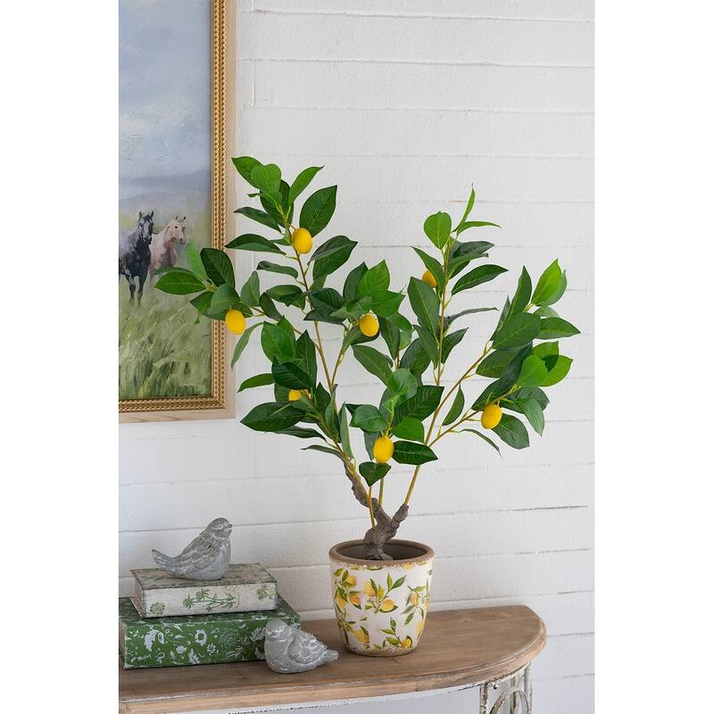 12x12x31.5"H Artificial PEVA Lemon Tree with Lifelike Greenery and Black Plastic Pot - Black,Green,Yellow