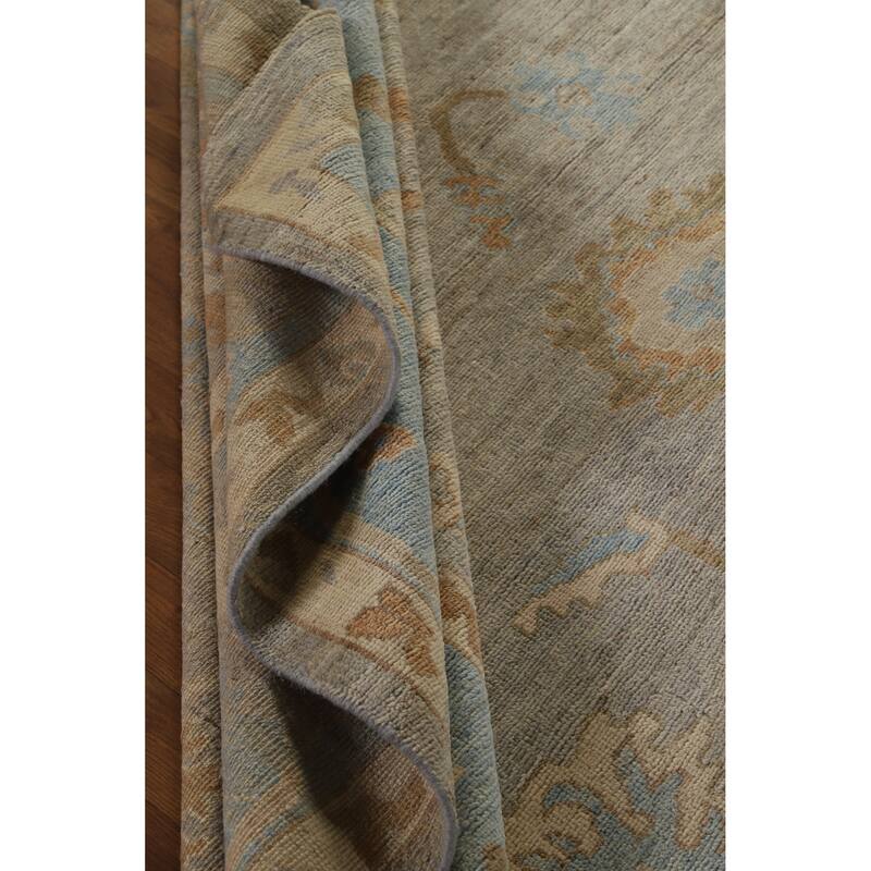 Hand Knotted Oriental 100% Wool Carpet Transitional All-Over Greys & Charcoal Oushak Area Rug - 9' 7'' X 8' 7''
