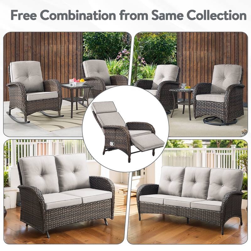 Outdoor Wicker Reclining Lounge Chair Patio Rattan - Brown