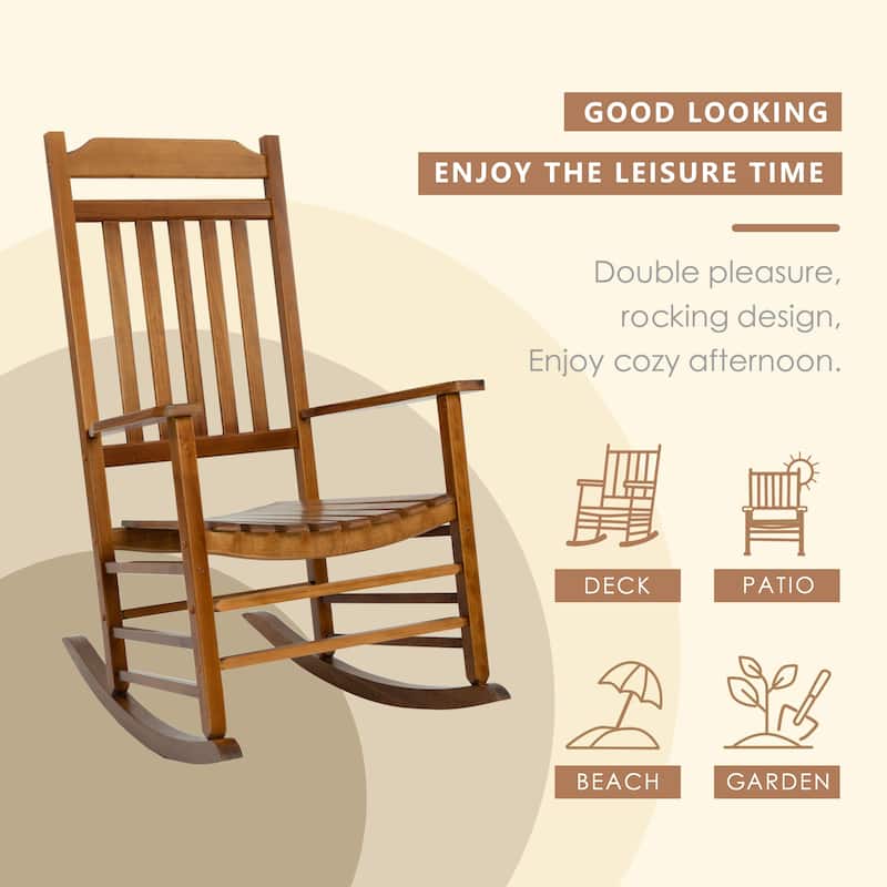 Kozyard High Back Slat Solid Wood Porch Rocking Chair