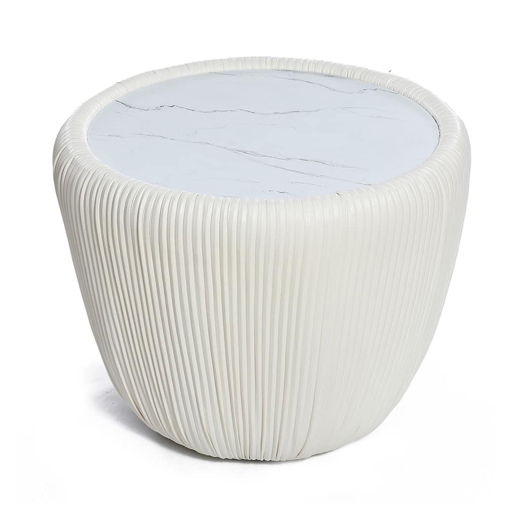Round Side Table White Modern Accent Table Living Room Coffee Table - 15.75