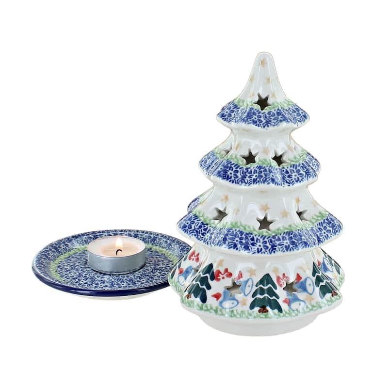 Blue Rose Polish Pottery 513 Ceramika Artystyczna Medium Christmas Tree Luminary
