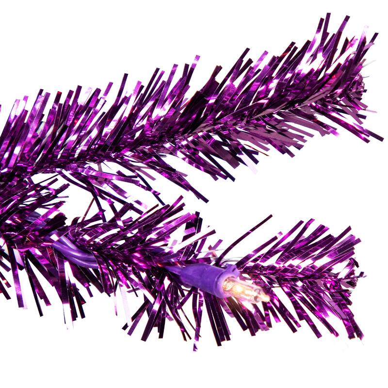 4' Purple Tinsel Artificial Christmas Tree- Clear Lights, Purple Wire - 4 Foot