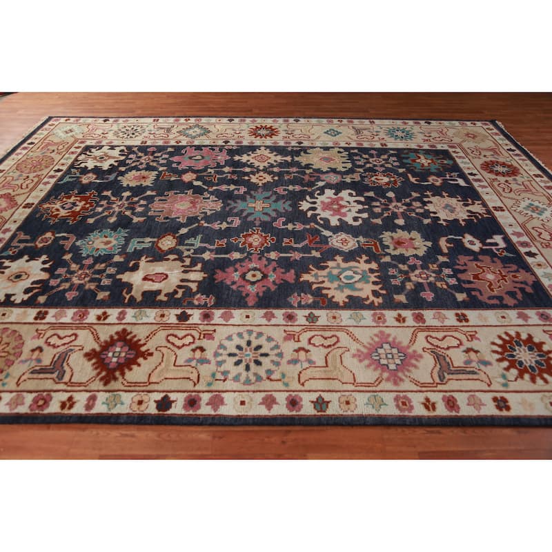 Navy Blue Oushak Indian Area Rug Hand-Knotted Wool Carpet - 9'3" x 12'0"