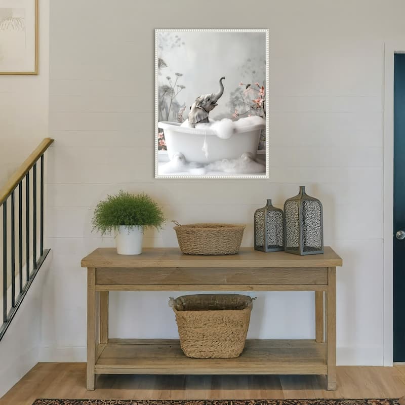 Elephant Bath Bliss by Niky Rahner Framed Canvas Wall Art