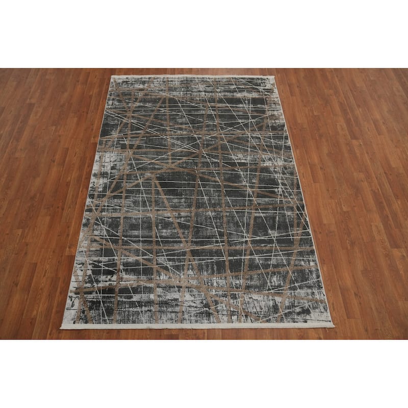Machine Made Oriental Polyester Carpet Modern Geometric Greys & Charcoal Modern Area Rug - 7' 5'' X 5' 2''