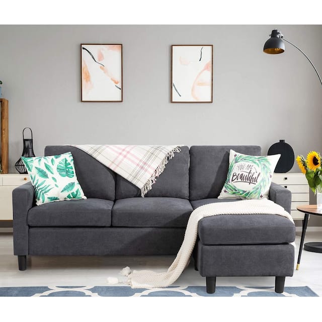Futzca Linen Upholstered L-shaped Sectional Sofa with Reversible Chaise - Grey