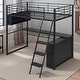preview thumbnail 1 of 28, Full Size Loft Bed with Desk, LED Shelves, and Storage - Metal Frame with Guardrails and Ladder, Space-Saving Design for Teens Twin Black - Twin