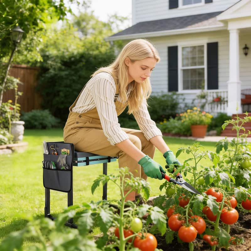 Outsunny Garden Kneeler and Seat, 330lbs Heavy Duty Foldable Gardening Stool with Extendable Legs, Thicker Soft Kneeling Pad